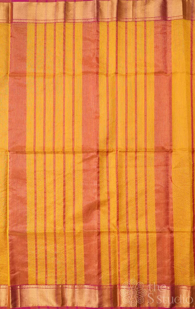 Mango yellow maheshwari silk cotton saree with small zari checks
