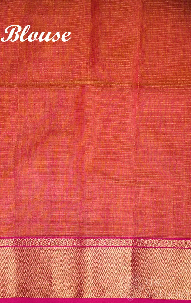Mango yellow maheshwari silk cotton saree with small zari checks