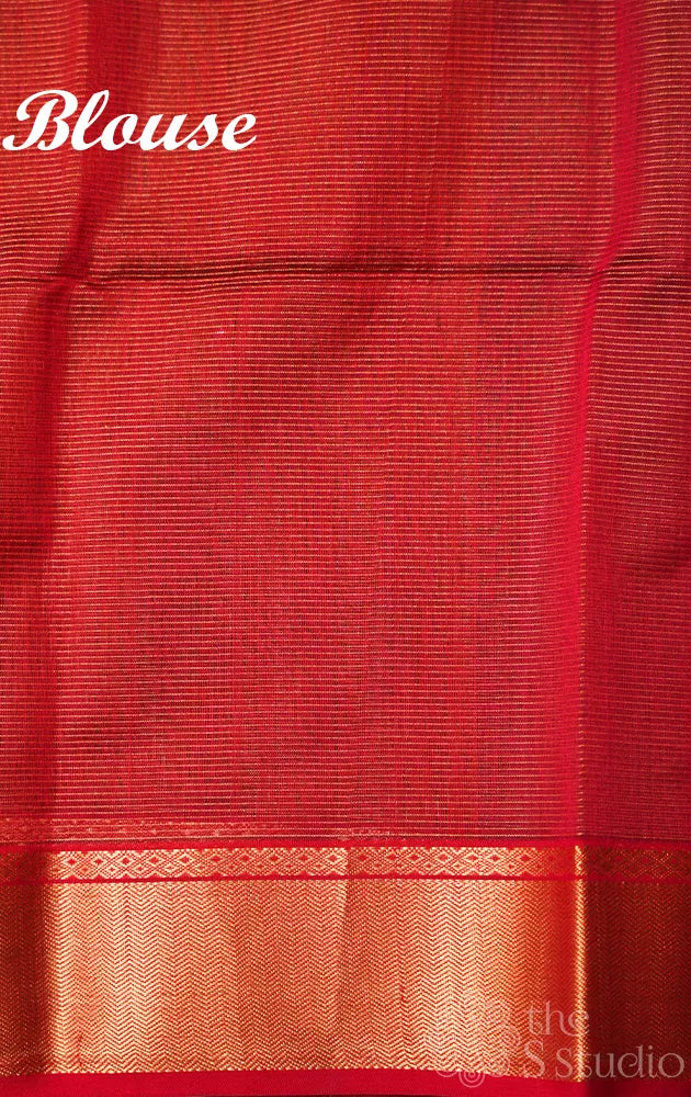 Olive green maheshwari silk cotton saree with small zari checks