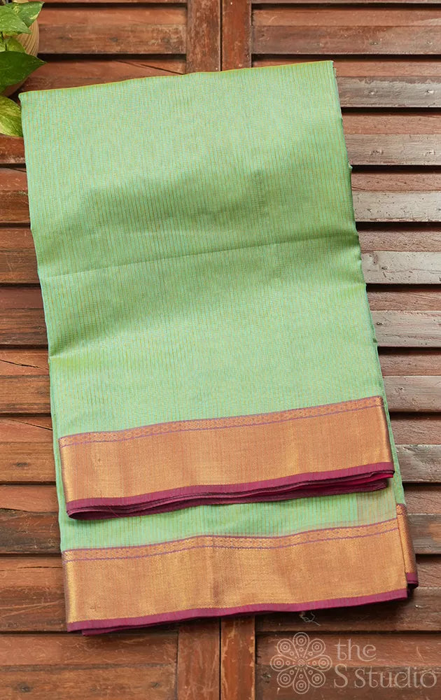 Pista green maheshwari silk saree with small zari checks