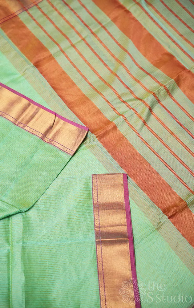 Pista green maheshwari silk saree with small zari checks