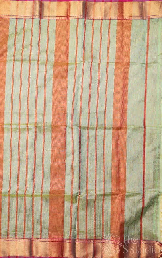 Pista green maheshwari silk saree with small zari checks