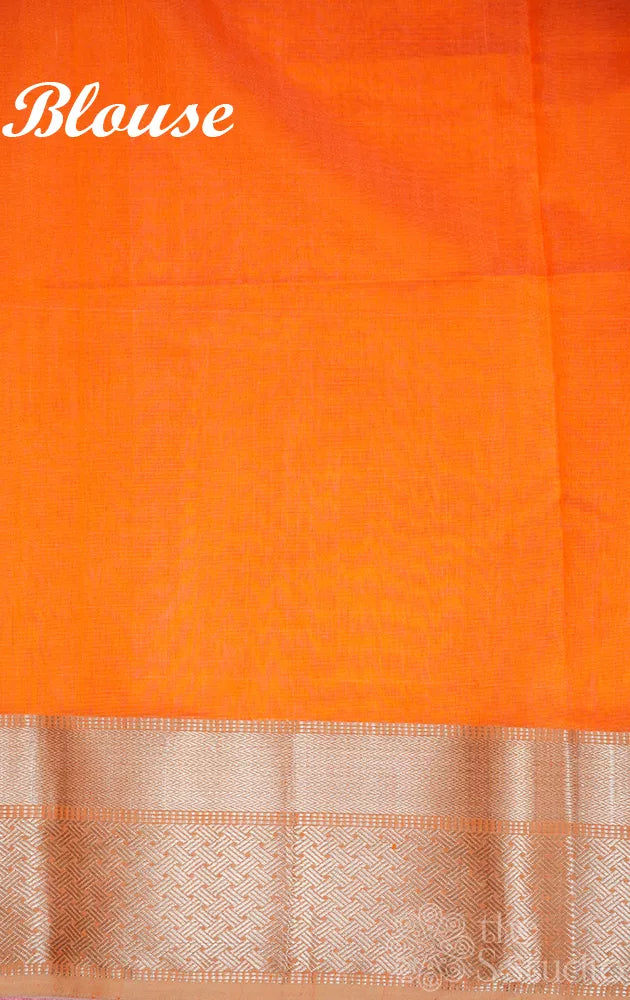Pink maheshwari silk cotton saree with silver buttas