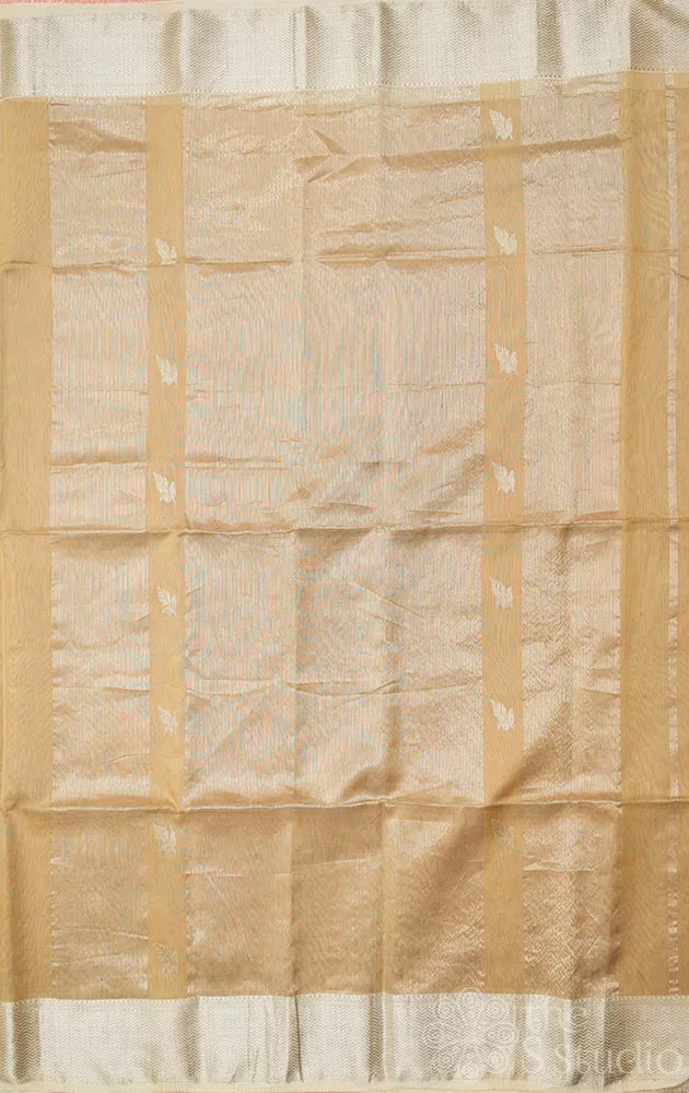 Chiku brown maheshwari silk cotton saree with silver border