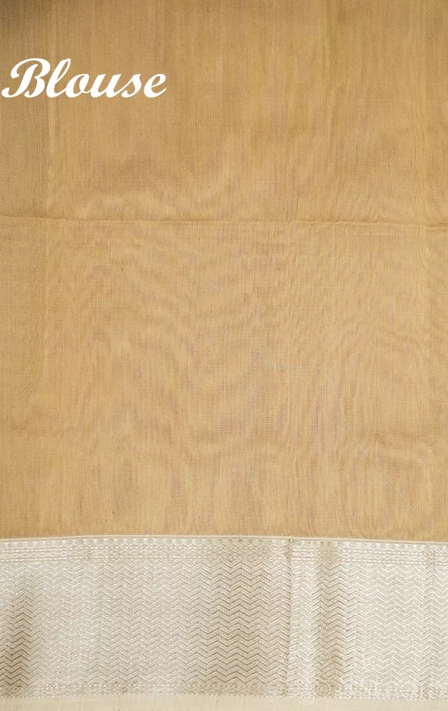 Chiku brown maheshwari silk cotton saree with silver border