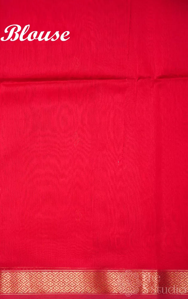 Red maheshwari silk cotton saree with diamond buttas