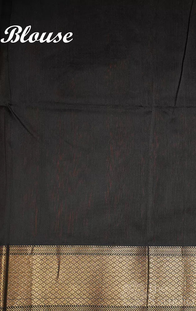 Rust maheshwari silk cotton saree with black pallu