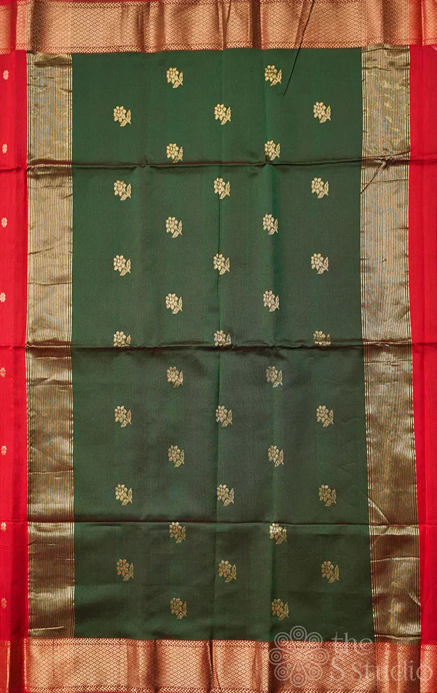 Red maheshwari silk cotton saree with zari border