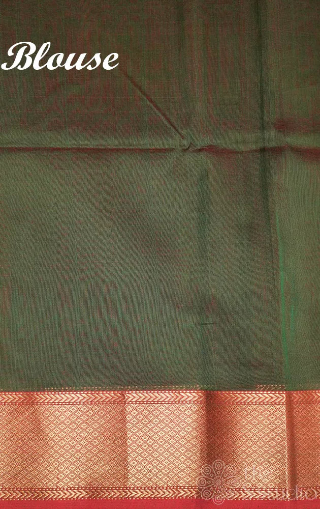 Red maheshwari silk cotton saree with zari border
