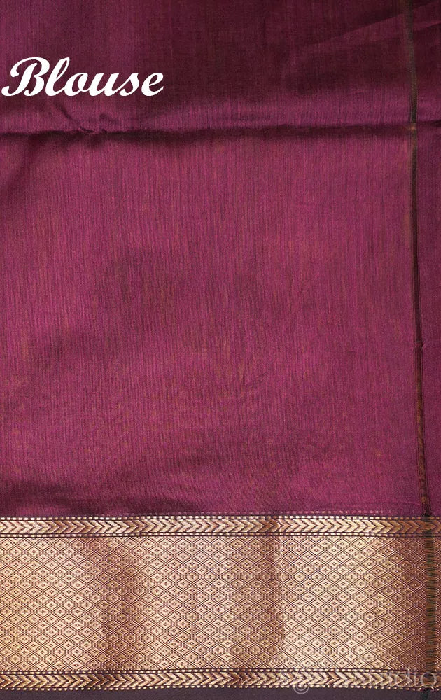 Methi green maheshwari silk cotton saree with purple pallu