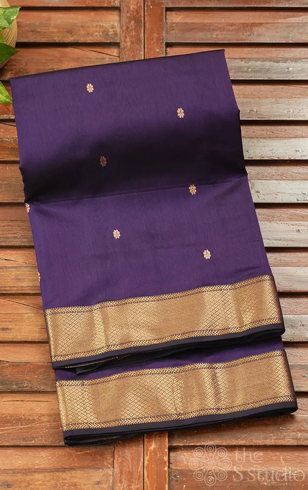 Violet maheshwari silk cotton saree with zari border
