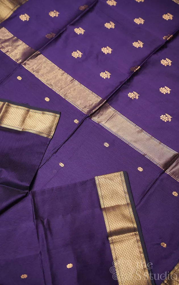 Violet maheshwari silk cotton saree with zari border