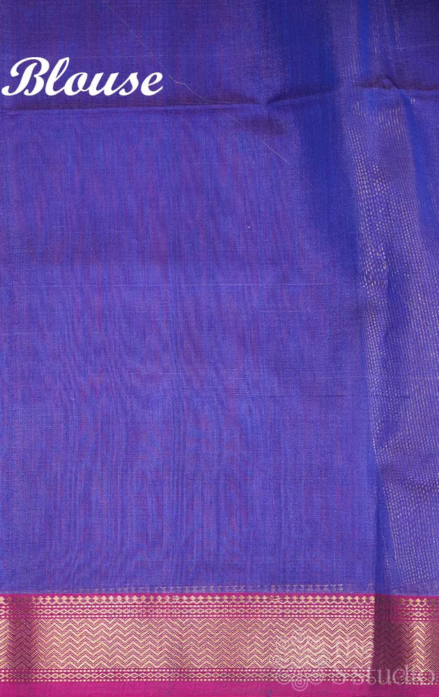 Rani pink maheshwari silk cotton saree with thread and zari buttas