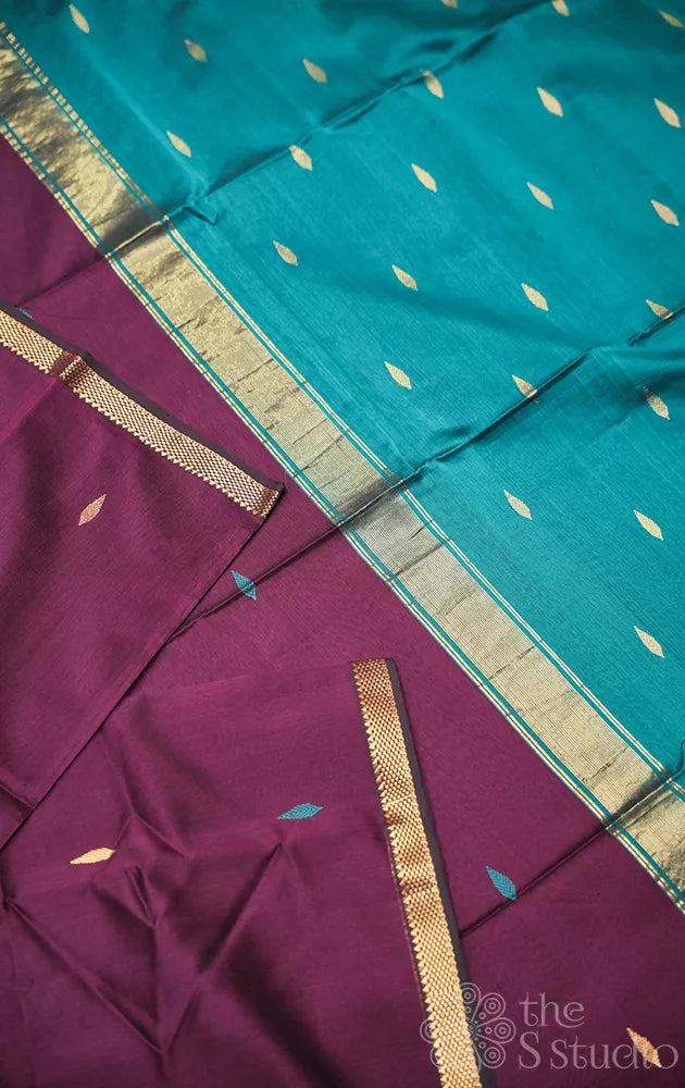 Deep brown maheshwari silk saree with contrast pallu