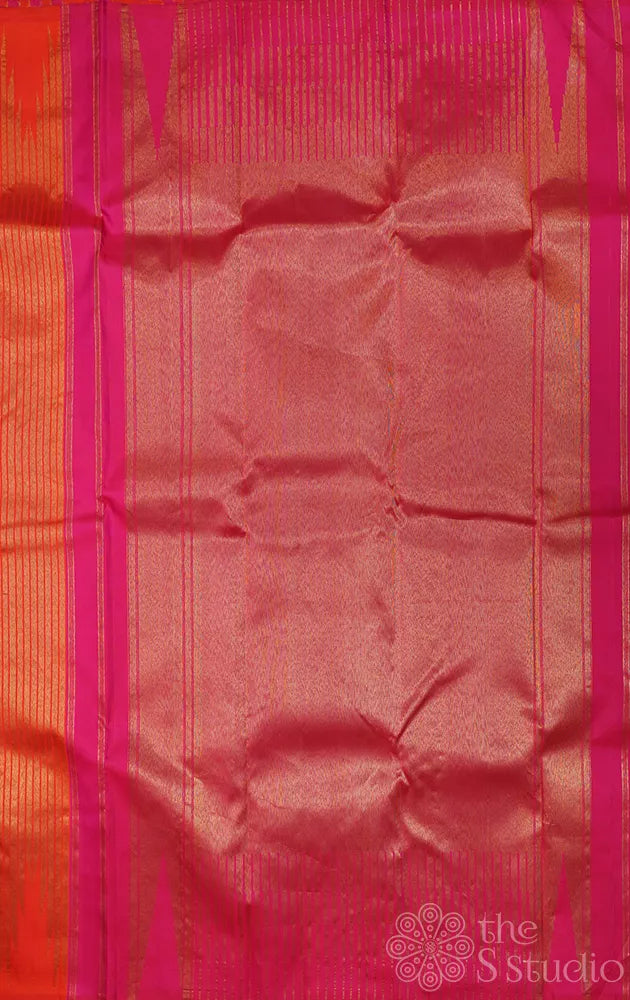 Rani pink and orange kanchi silk saree with thazampoo reku design