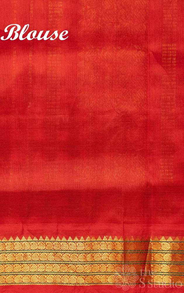 Black and white checked silk cotton saree with korvai border