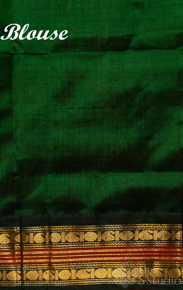 Orange and yellow checked silk cotton saree with korvai border