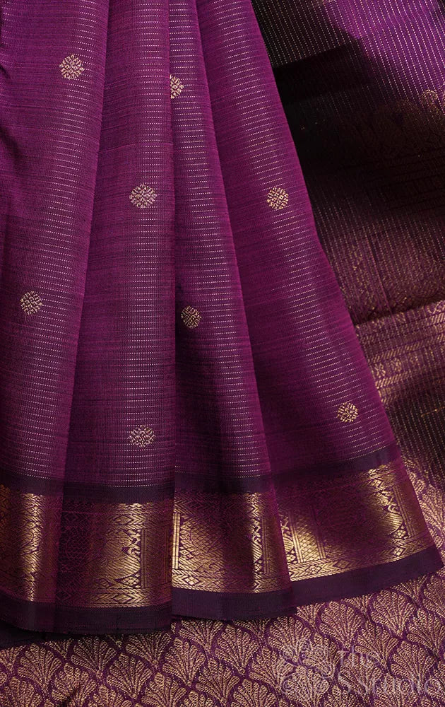 Deep purple vairaoosi kanchi silk saree with zari rich border