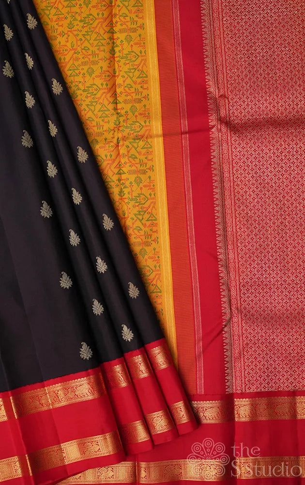 Coffee brown kanchipuram silk saree with maroon rettaipet border