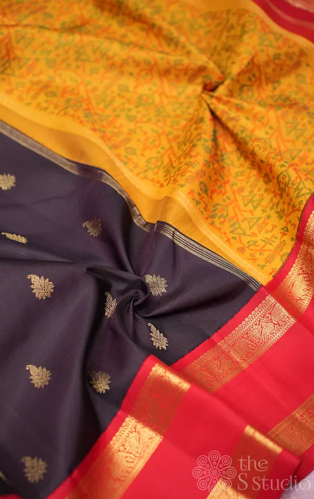Coffee brown kanchipuram silk saree with maroon rettaipet border