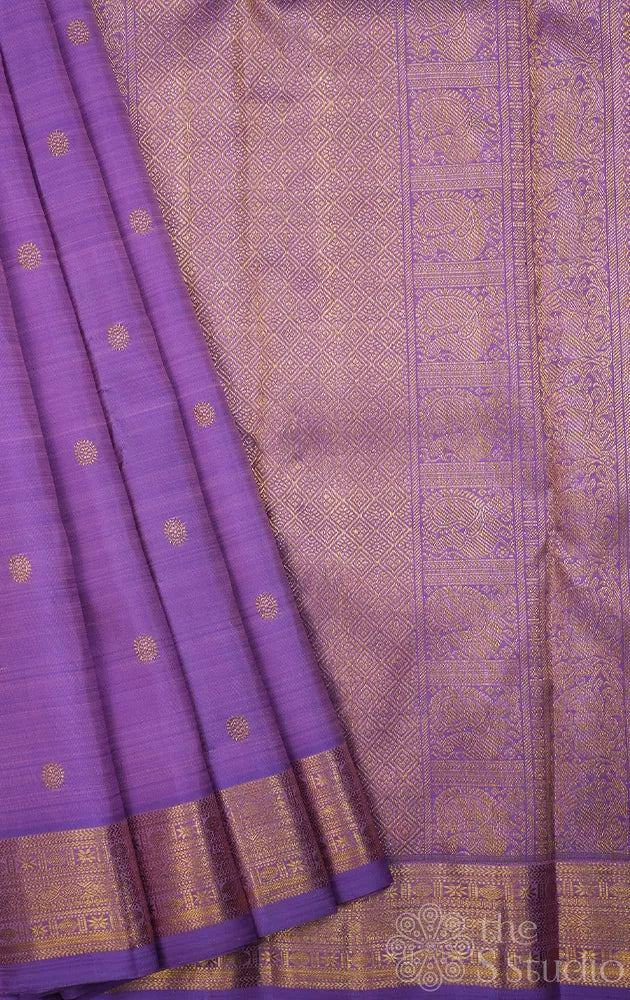 Lavendar kanchi silk saree with round zari buttas