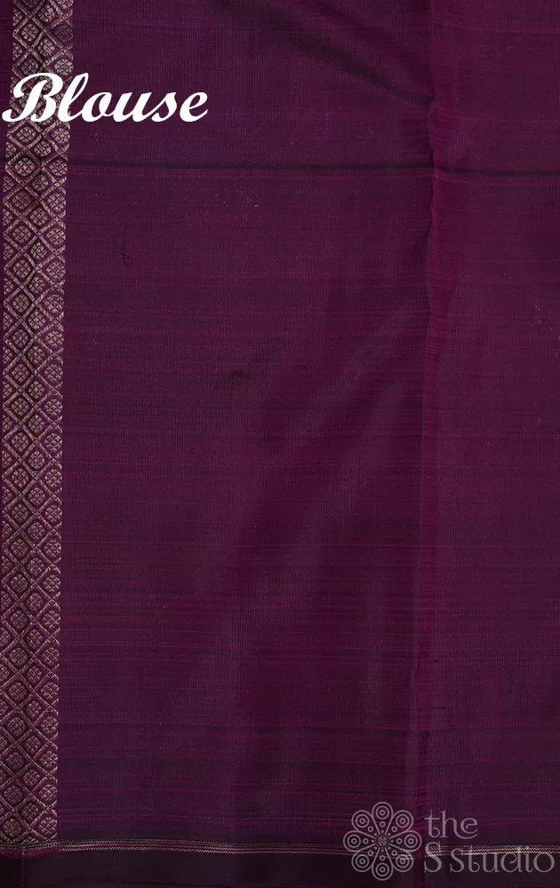 Elachi green kanchi silk saree with korvai purple long border
