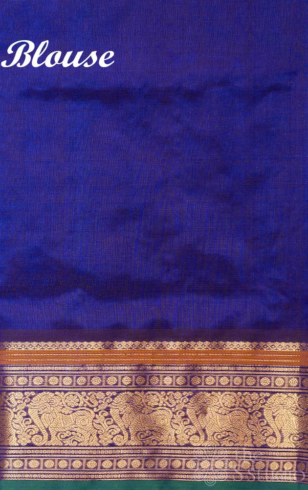 Royal blue aayiram butta silk cotton saree with zari border
