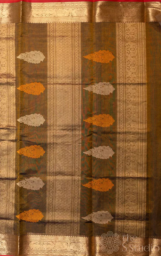 Light brown checked aayiram butta silk cotton saree