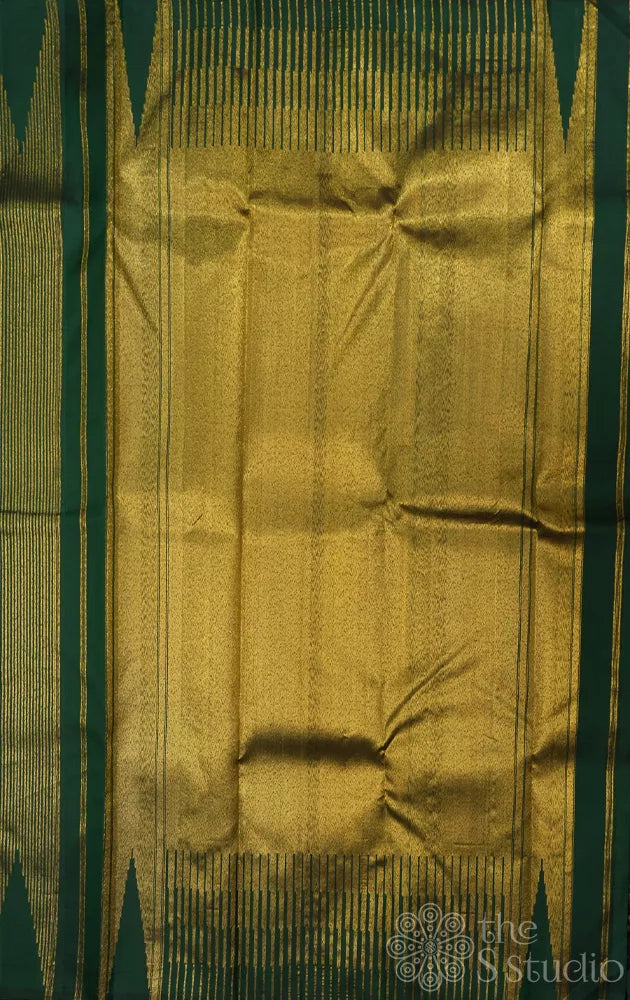 Green 8 kol woven kanjeevaram silk saree with rust panel design