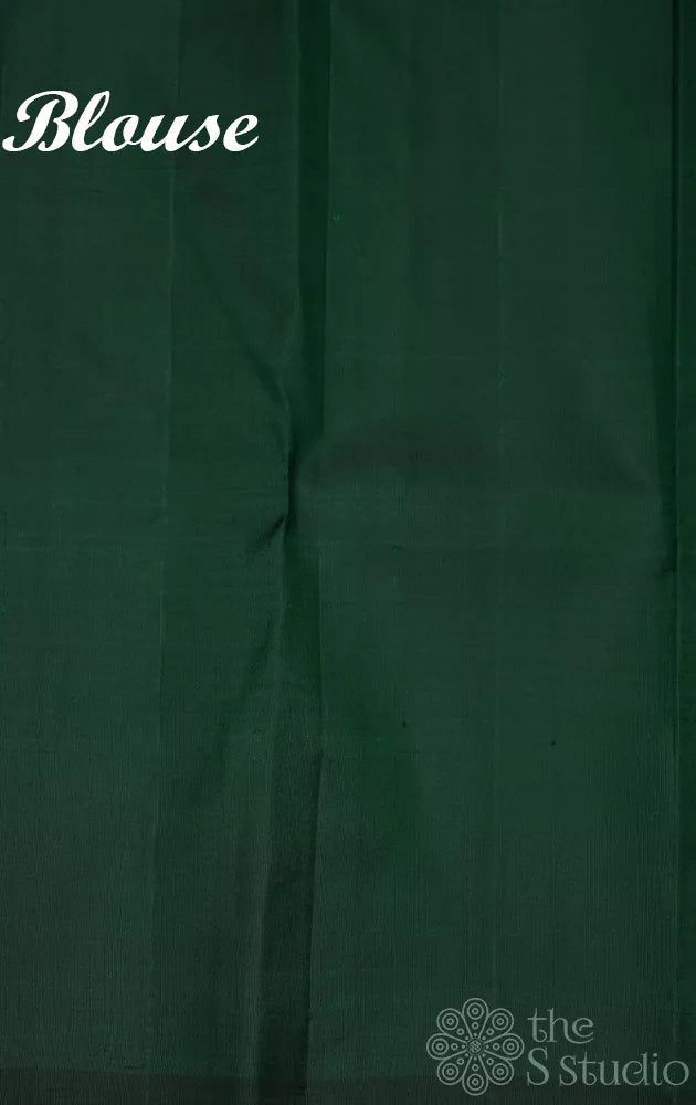 Green 8 kol woven kanjeevaram silk saree with rust panel design