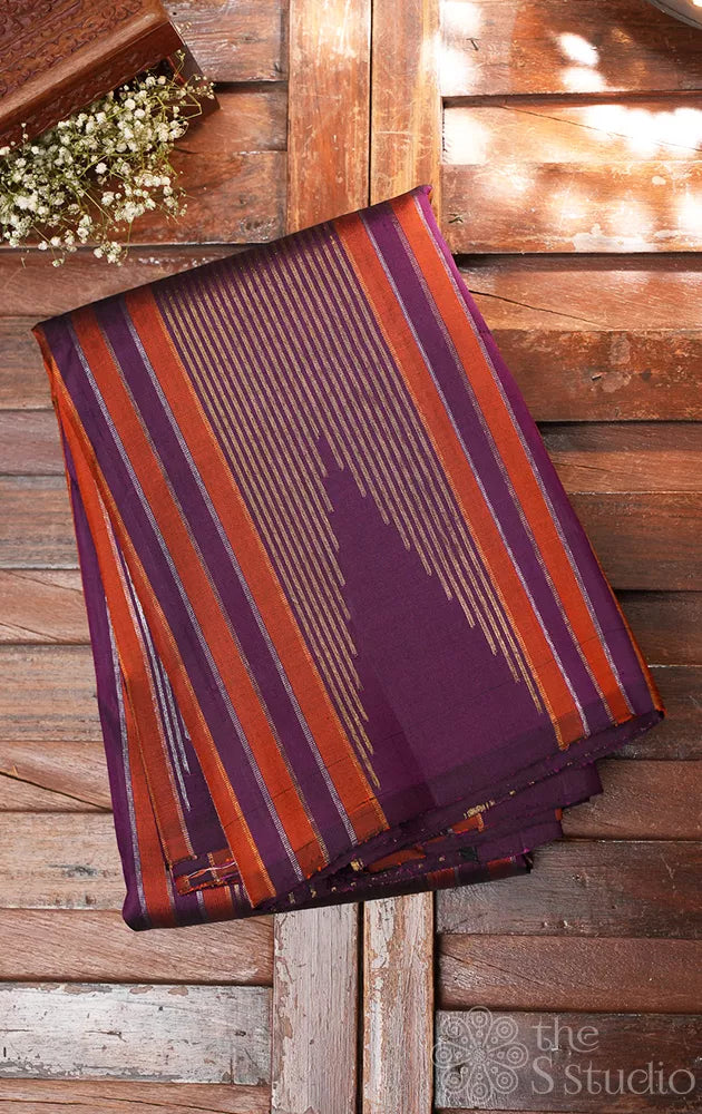 Purple 8 kol woven kanchipuram silk saree with temple border