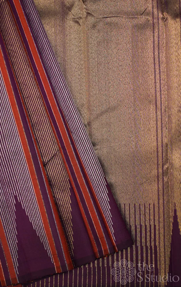 Purple 8 kol woven kanchipuram silk saree with temple border