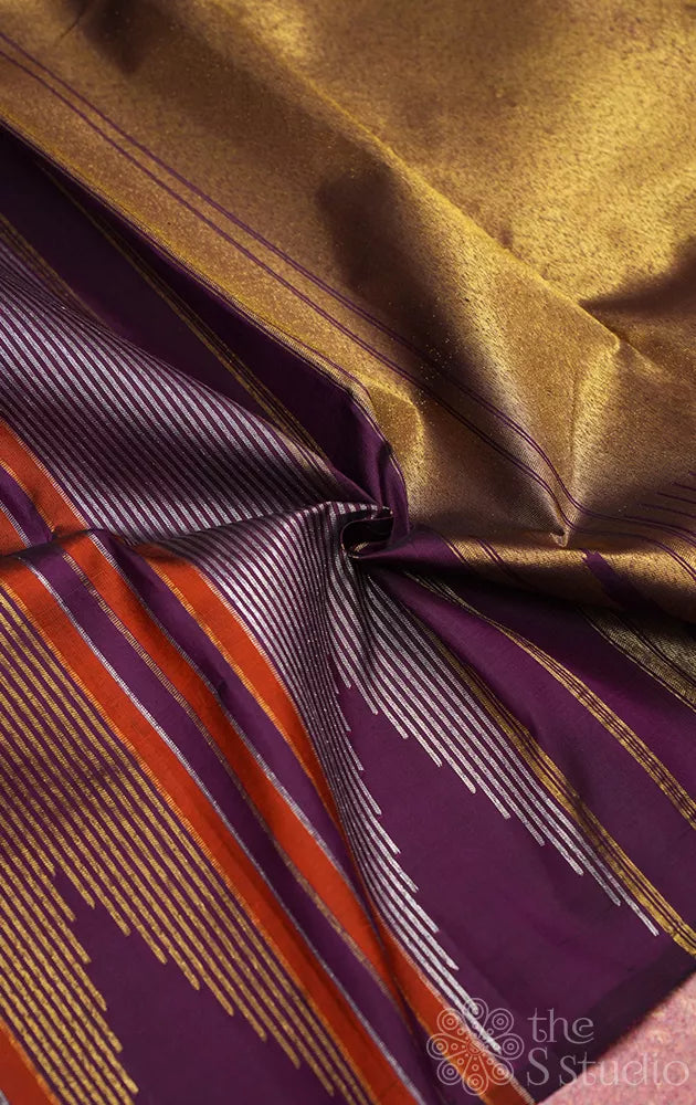 Purple 8 kol woven kanchipuram silk saree with temple border