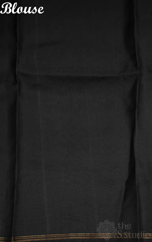 Light pink kanchi silk saree with floral prints and black pallu