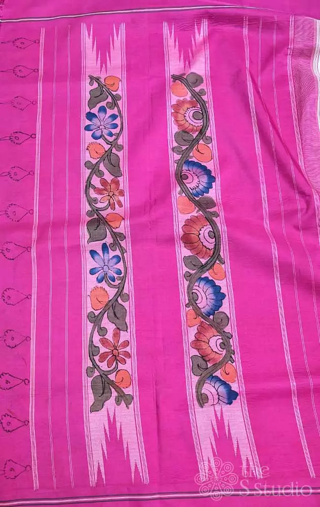 Off white kanchi silk saree with hand painted kalamkari