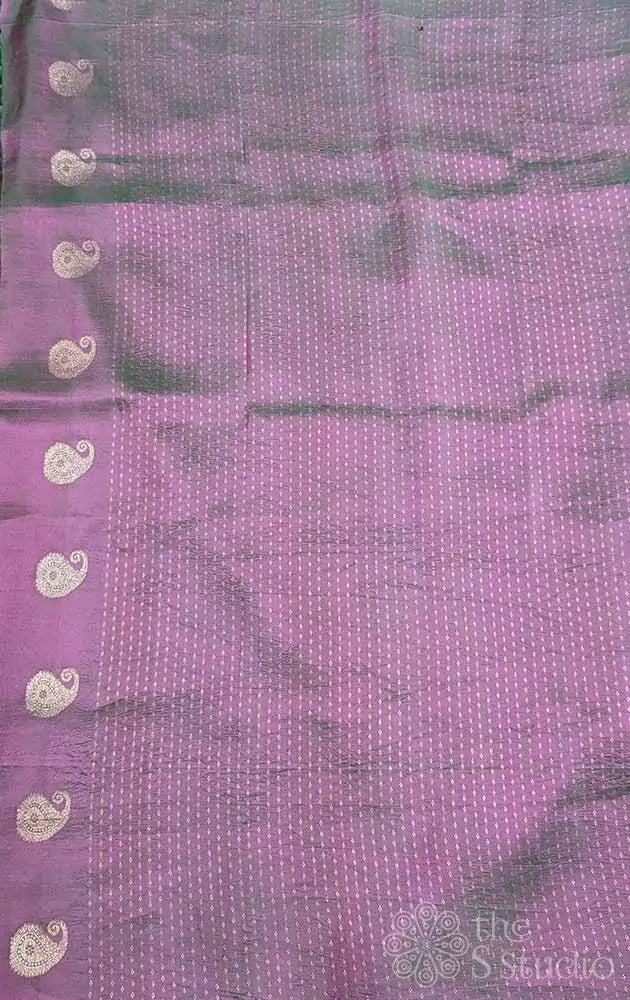 Off white and purple half and half kanchi kalamkari saree