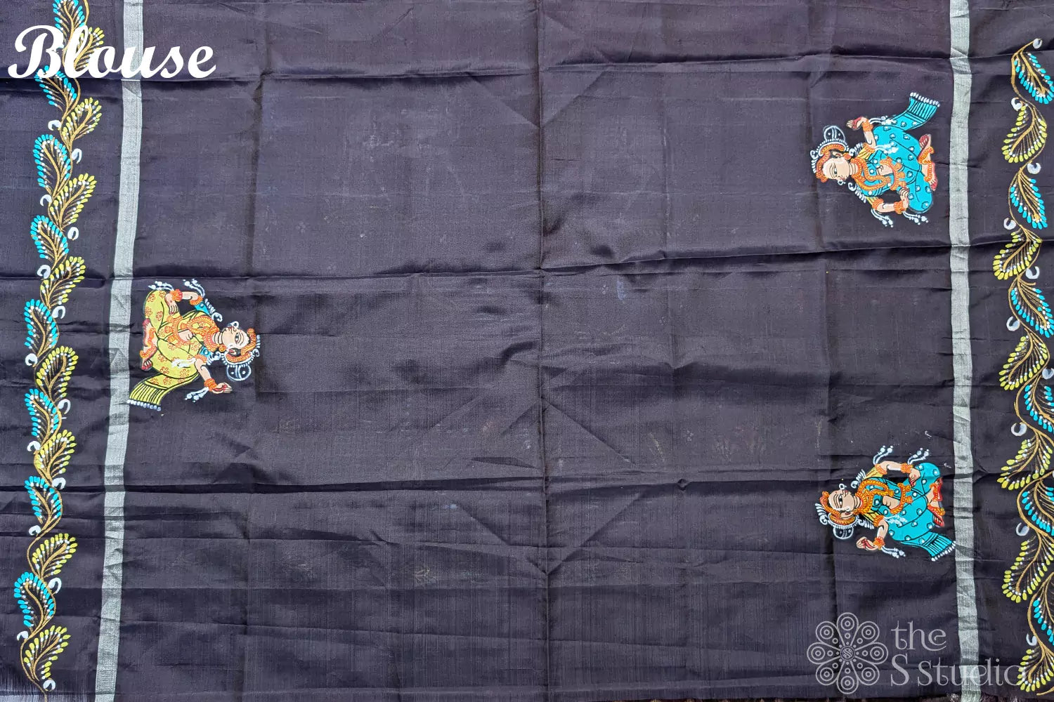 Hand pattachitra art on blue soft silk saree