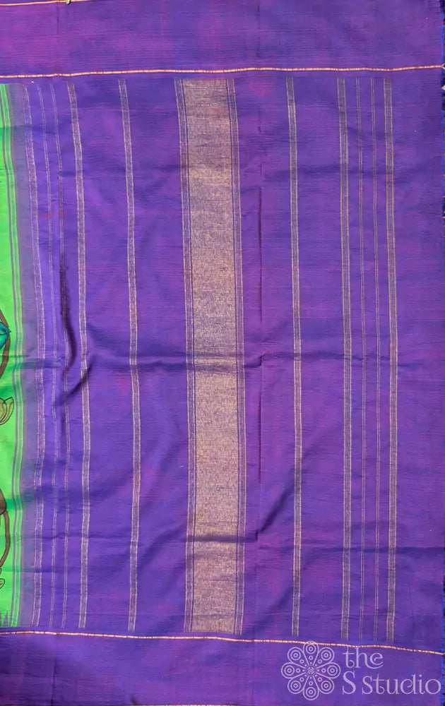 Light green kanchi silk saree with pen kalamkari work