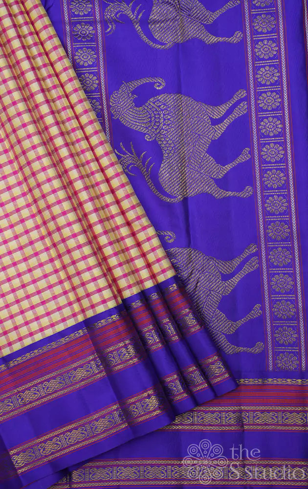 Yellow kanchi silk saree with ganga jamuna border