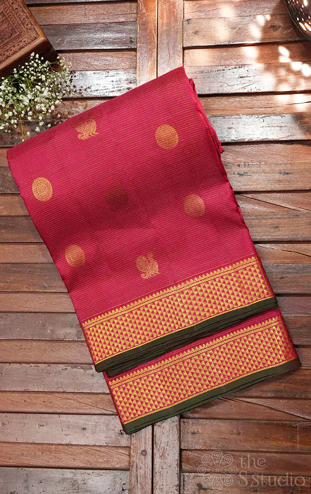 Maroon vairaoosi 10 yards madisar kanchi silk saree with buttas