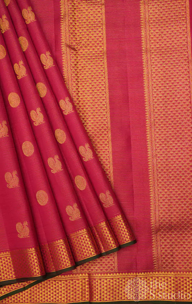 Maroon vairaoosi 10 yards madisar kanchi silk saree with buttas