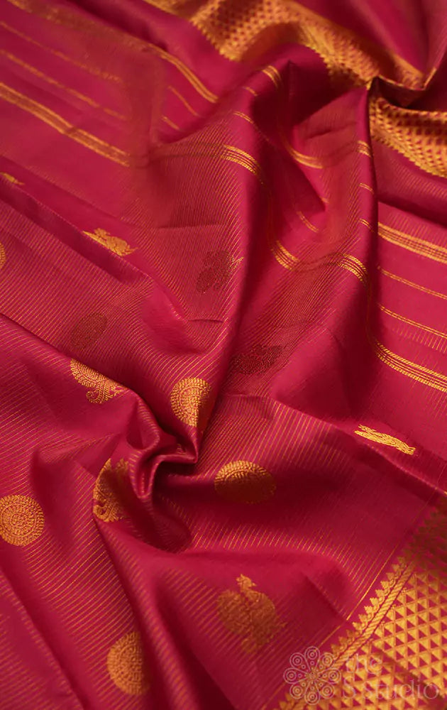 Maroon vairaoosi 10 yards madisar kanchi silk saree with buttas