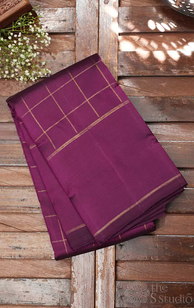 Purple checked Kanjivaram silk saree