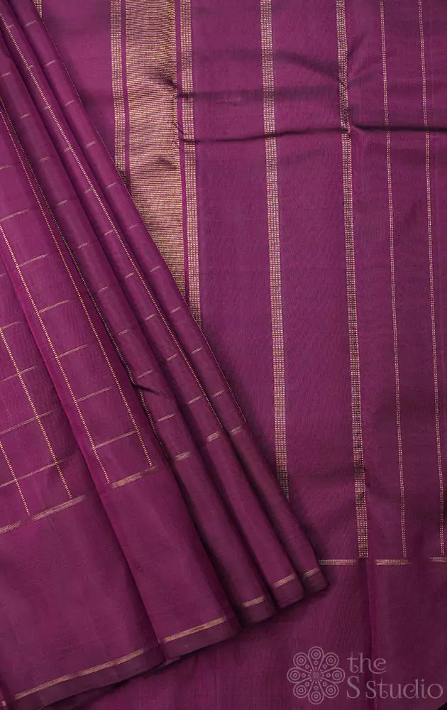 Purple checked Kanjivaram silk saree