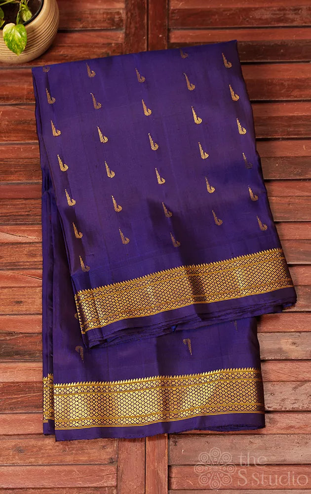 Navy blue gadwal silk saree with zari rich pallu and border