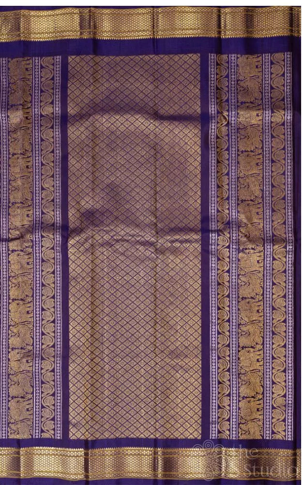 Navy blue gadwal silk saree with zari rich pallu and border