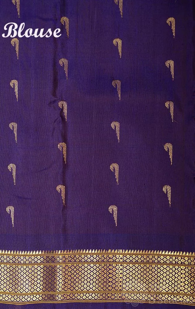 Navy blue gadwal silk saree with zari rich pallu and border