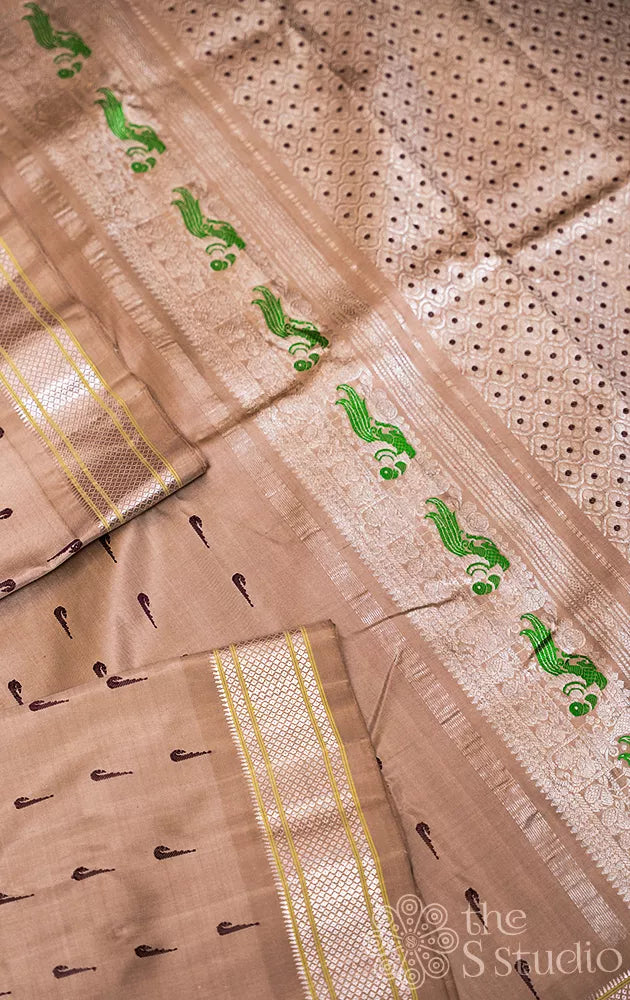 Beige gadwal silk saree with paithani buttas