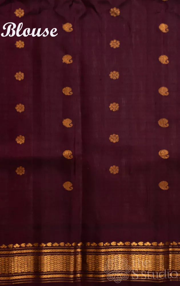 Off white checked gadwal silk saree with brown border