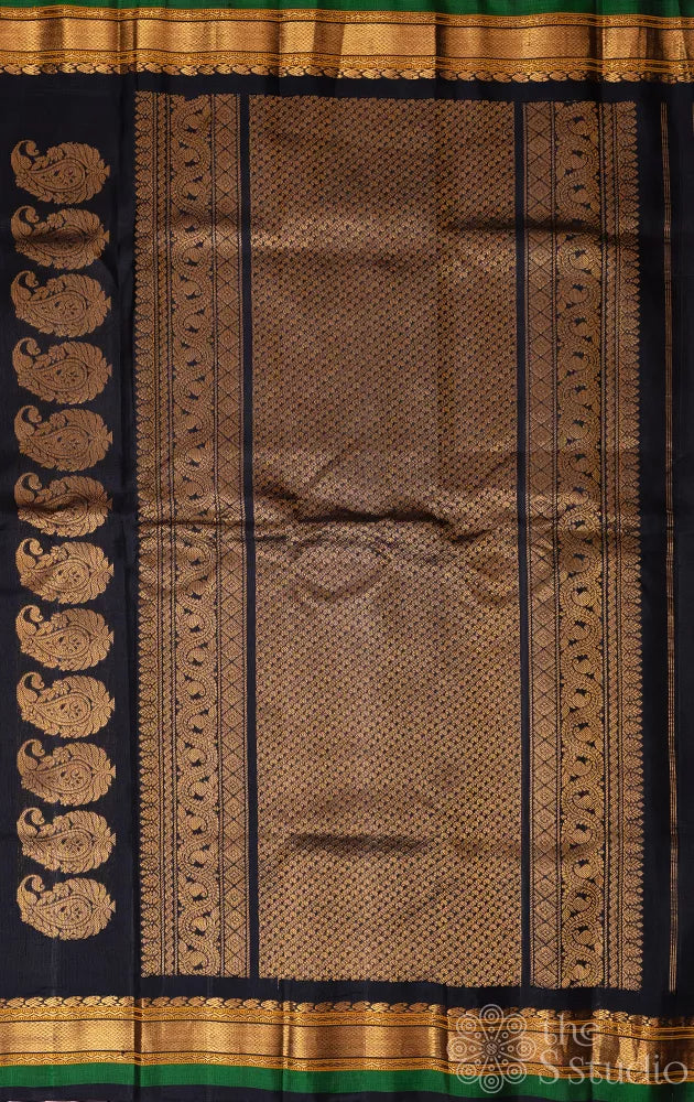 Red checked gadwal silk saree with black pallu and zari rich pallu